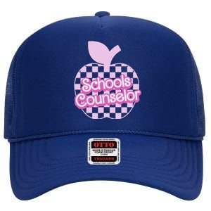 Retro Apple School Counselor Groovy Teacher Back To School High Crown Mesh Back Trucker Hat