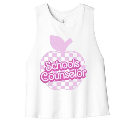 Retro Apple School Counselor Groovy Teacher Back To School Women's Racerback Cropped Tank