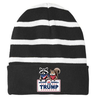 Raccoons And Squirrels For Trump Striped Beanie with Solid Band