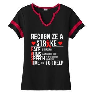 Recognize A Stroke Awareness Brain Attack I Wear Red Ladies Halftime Notch Neck Tee