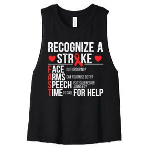 Recognize A Stroke Awareness Brain Attack I Wear Red Women's Racerback Cropped Tank