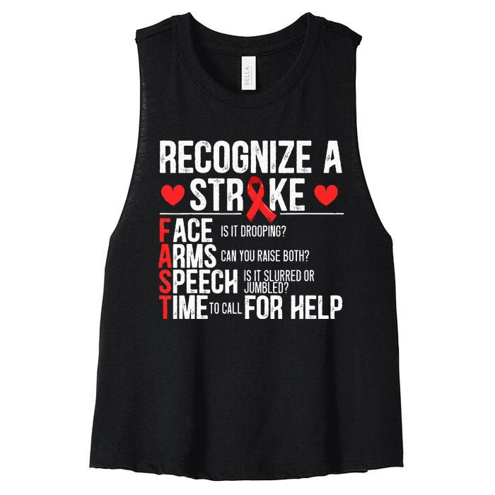 Recognize A Stroke Awareness Brain Attack I Wear Red Women's Racerback Cropped Tank