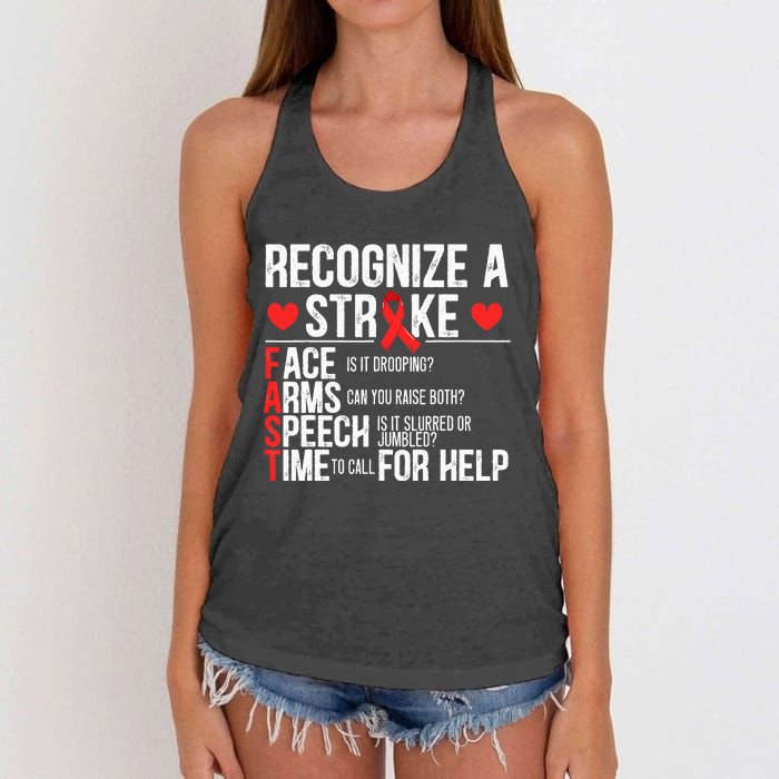 Recognize A Stroke Awareness Brain Attack I Wear Red Women's Knotted Racerback Tank