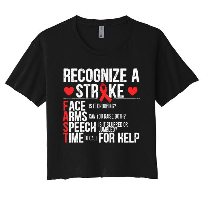 Recognize A Stroke Awareness Brain Attack I Wear Red Women's Crop Top Tee