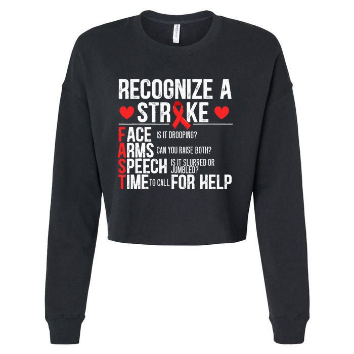 Recognize A Stroke Awareness Brain Attack I Wear Red Cropped Pullover Crew