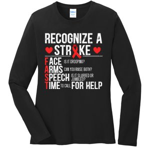 Recognize A Stroke Awareness Brain Attack I Wear Red Ladies Long Sleeve Shirt