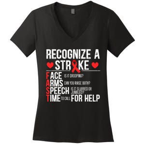 Recognize A Stroke Awareness Brain Attack I Wear Red Women's V-Neck T-Shirt