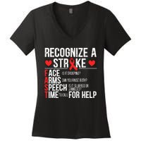 Recognize A Stroke Awareness Brain Attack I Wear Red Women's V-Neck T-Shirt