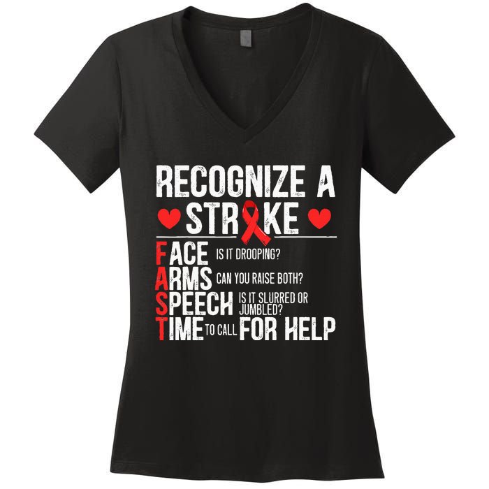 Recognize A Stroke Awareness Brain Attack I Wear Red Women's V-Neck T-Shirt