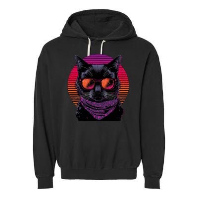Retro Aesthetic Sunset Feline for Cat Lovers Garment-Dyed Fleece Hoodie