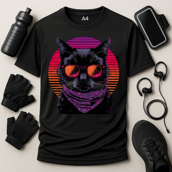 Retro Aesthetic Sunset Feline for Cat Lovers Cooling Performance Crew T-Shirt
