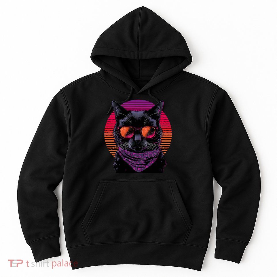 Retro Aesthetic Sunset Feline for Cat Lovers Hoodie