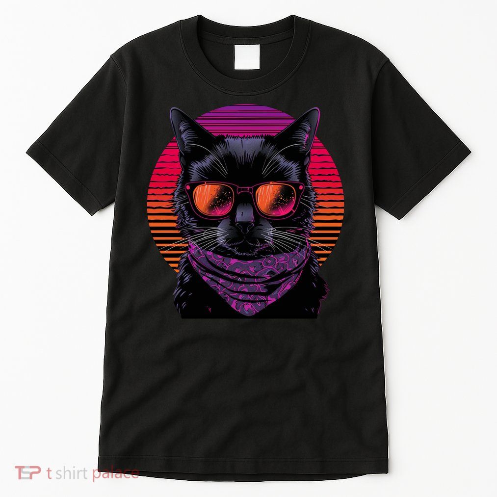 Retro Aesthetic Sunset Feline for Cat Lovers Tall T-Shirt