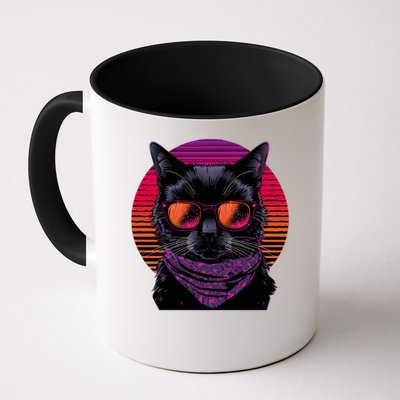 Retro Aesthetic Sunset Feline for Cat Lovers Mug