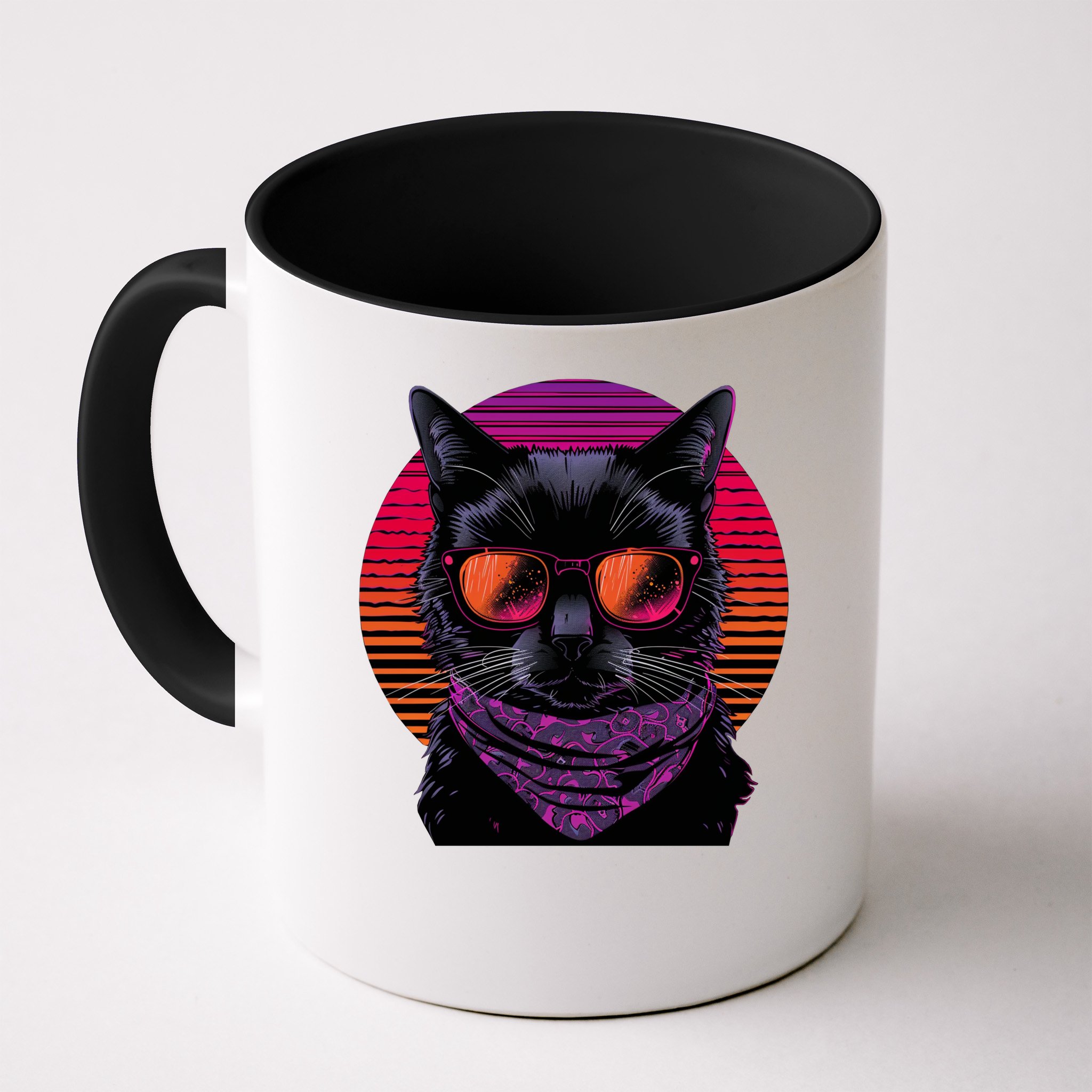 Retro Aesthetic Sunset Feline for Cat Lovers Mug