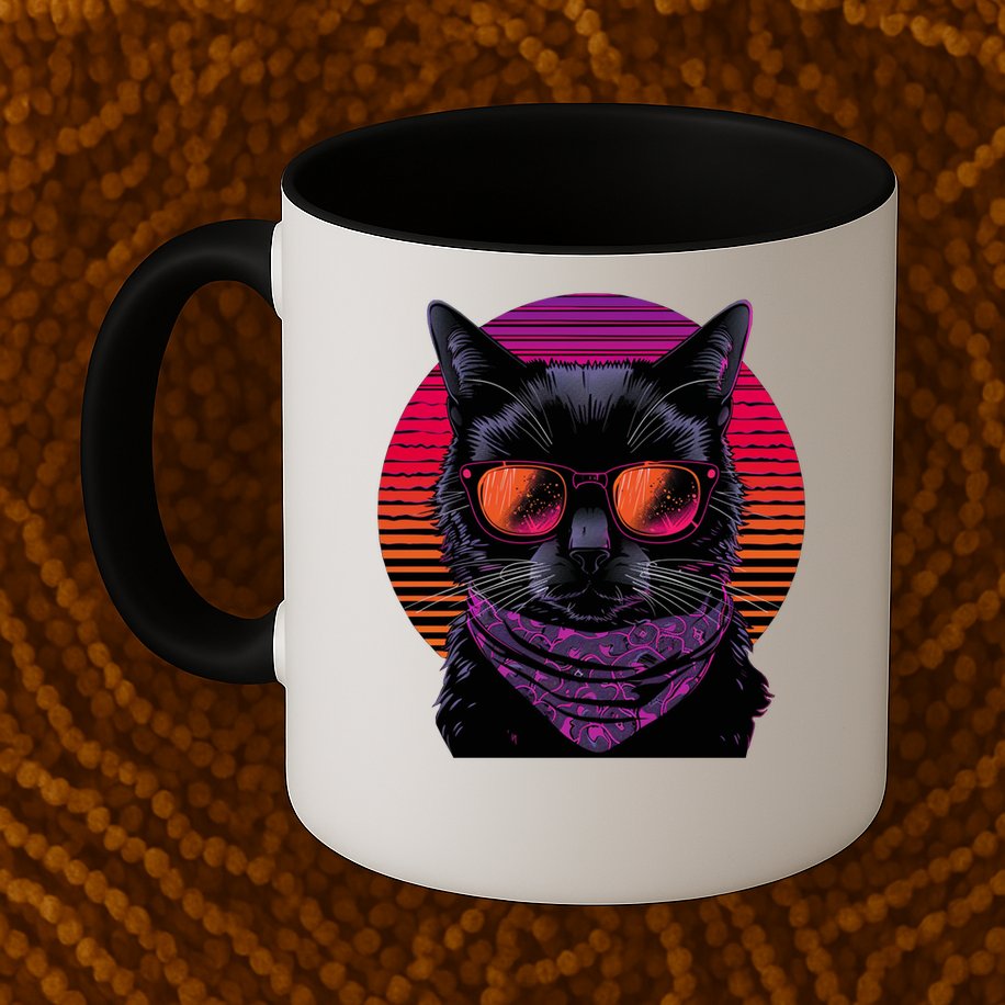 Retro Aesthetic Sunset Feline for Cat Lovers Mug