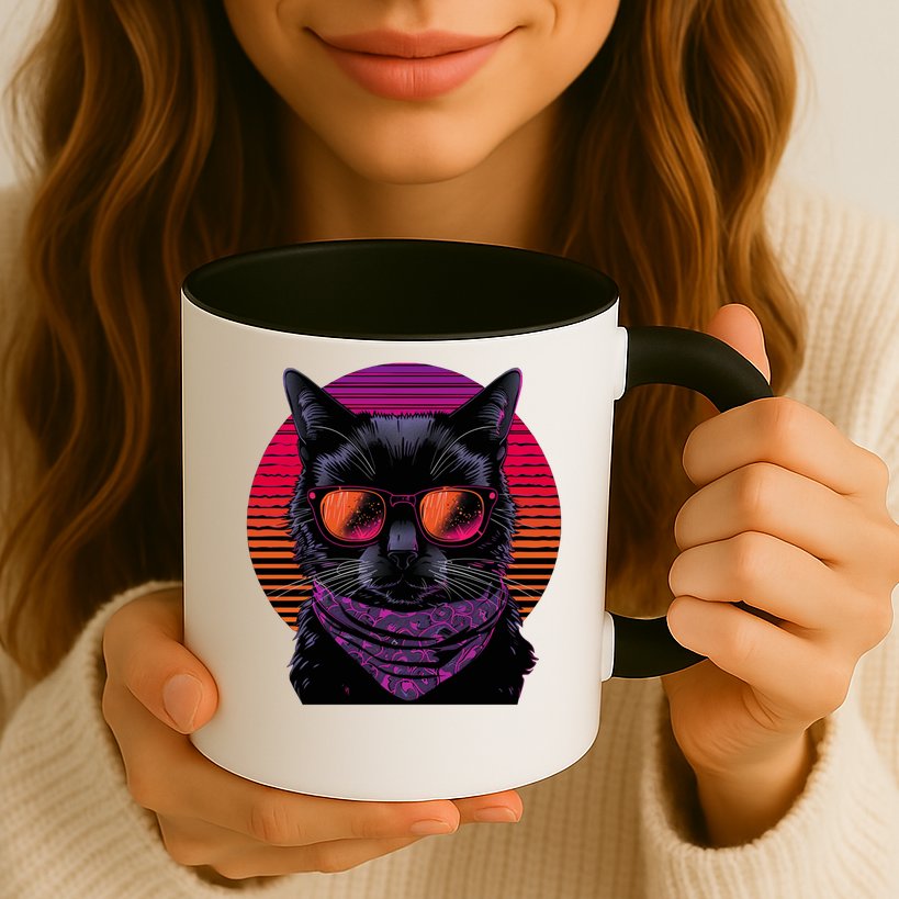 Retro Aesthetic Sunset Feline for Cat Lovers Mug