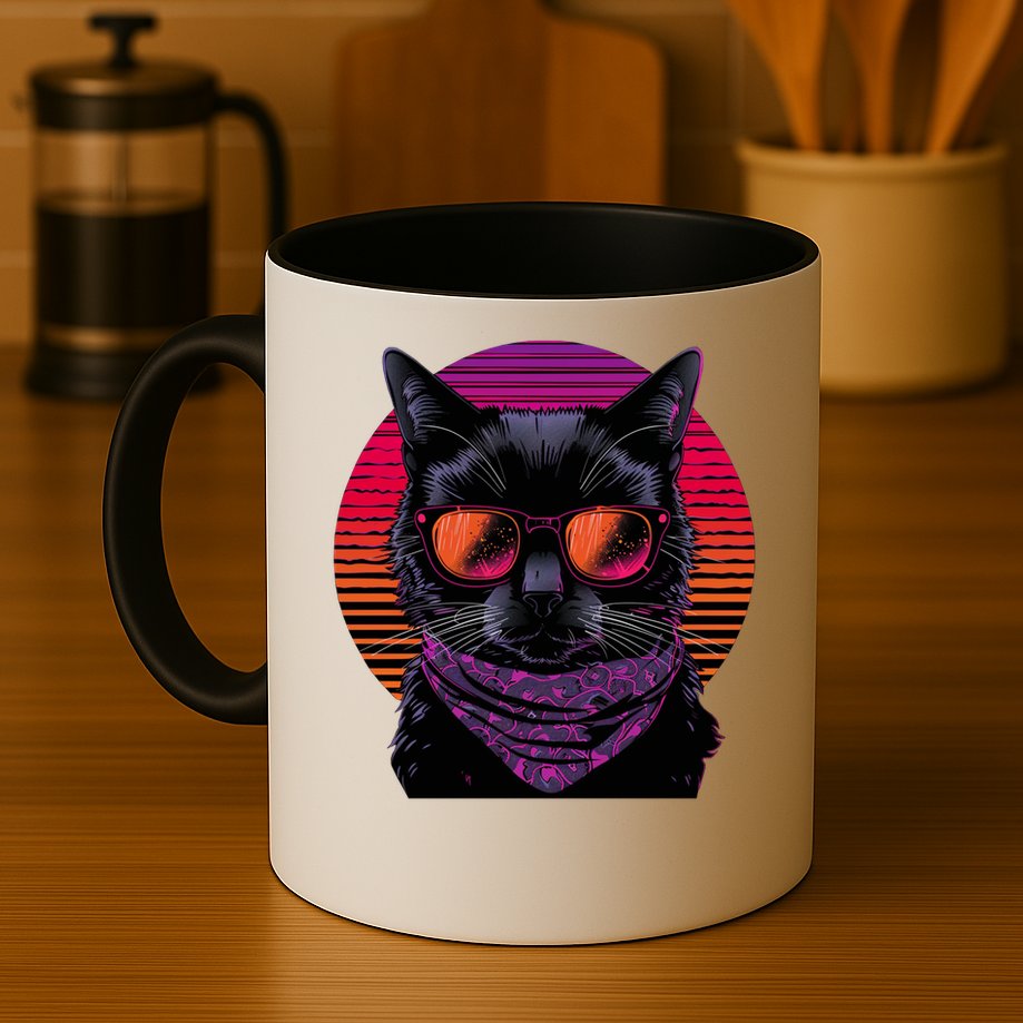Retro Aesthetic Sunset Feline for Cat Lovers Mug