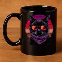 Retro Aesthetic Sunset Feline for Cat Lovers 11oz C Handle Ceramic Mug