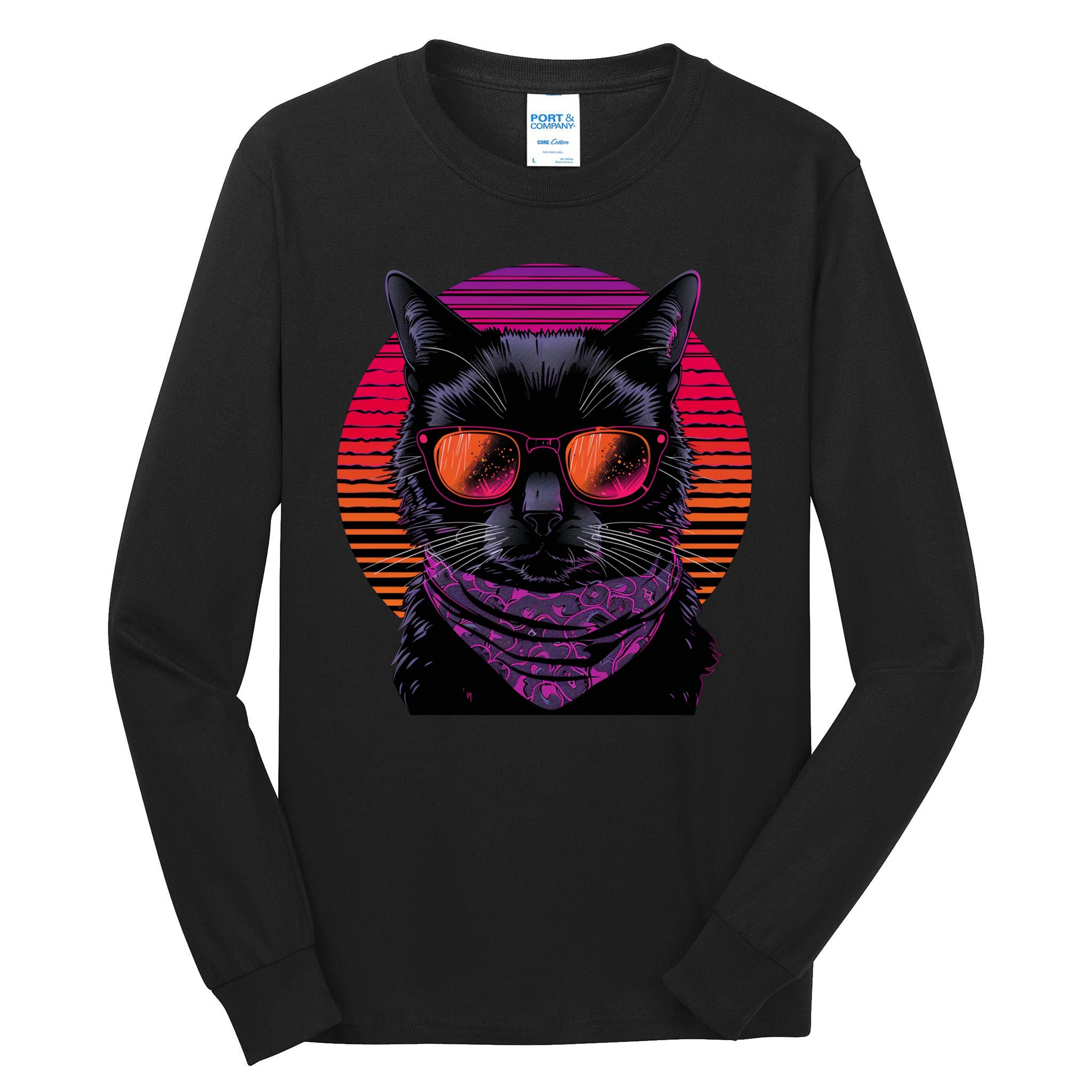 Retro Aesthetic Sunset Feline for Cat Lovers Tall Long Sleeve T-Shirt
