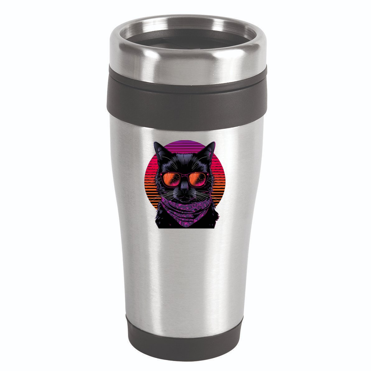 Retro Aesthetic Sunset Feline for Cat Lovers 16oz Travel Tumbler