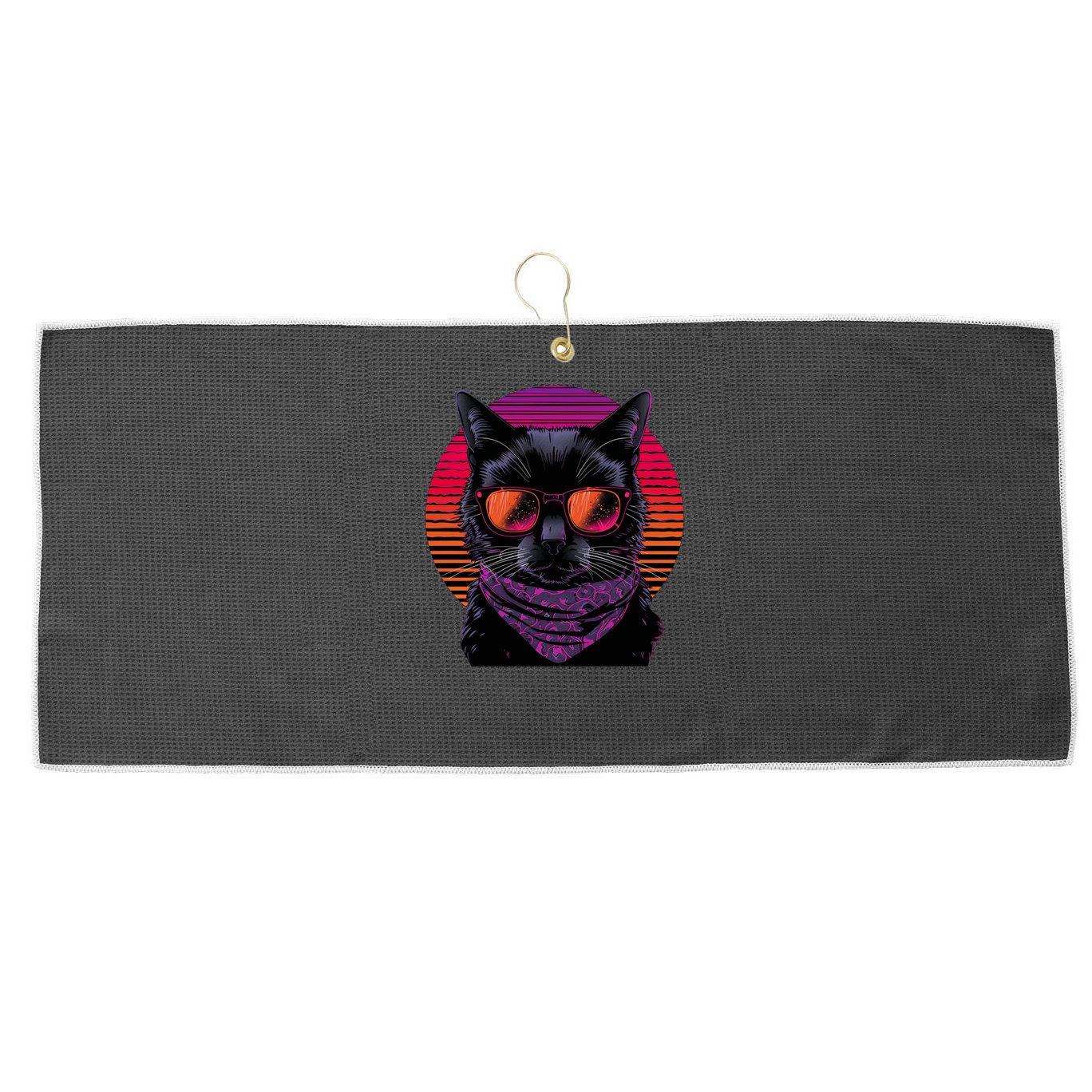 Retro Aesthetic Sunset Feline for Cat Lovers Large Microfiber Waffle Golf Towel