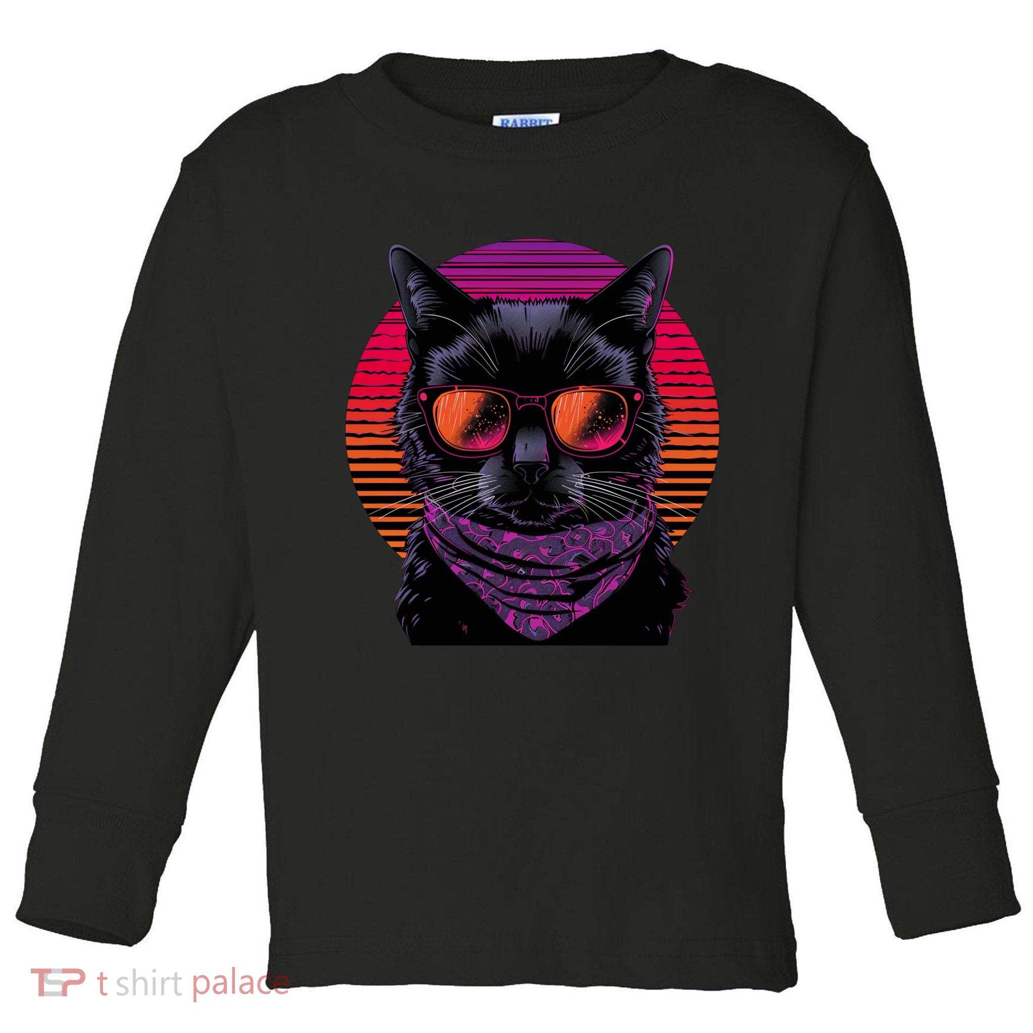Retro Aesthetic Sunset Feline for Cat Lovers Toddler Long Sleeve Shirt