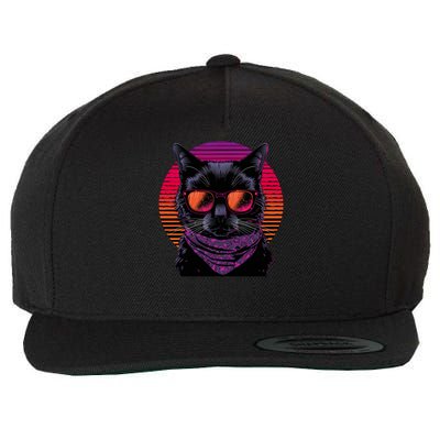 Retro Aesthetic Sunset Feline for Cat Lovers Wool Snapback Cap