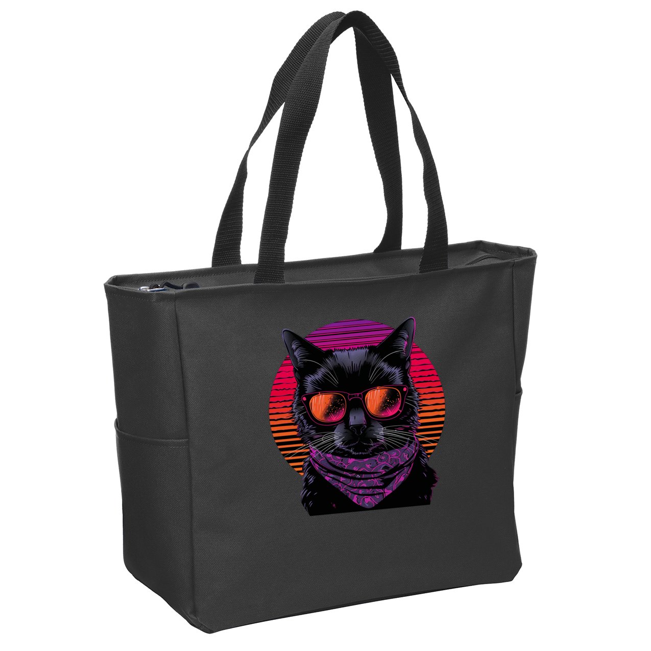 Retro Aesthetic Sunset Feline for Cat Lovers Zip Tote Bag