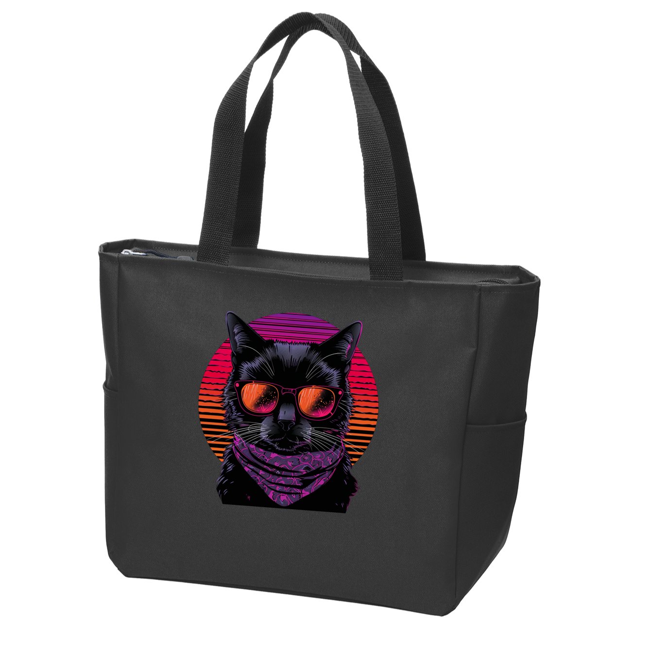 Retro Aesthetic Sunset Feline for Cat Lovers Zip Tote Bag