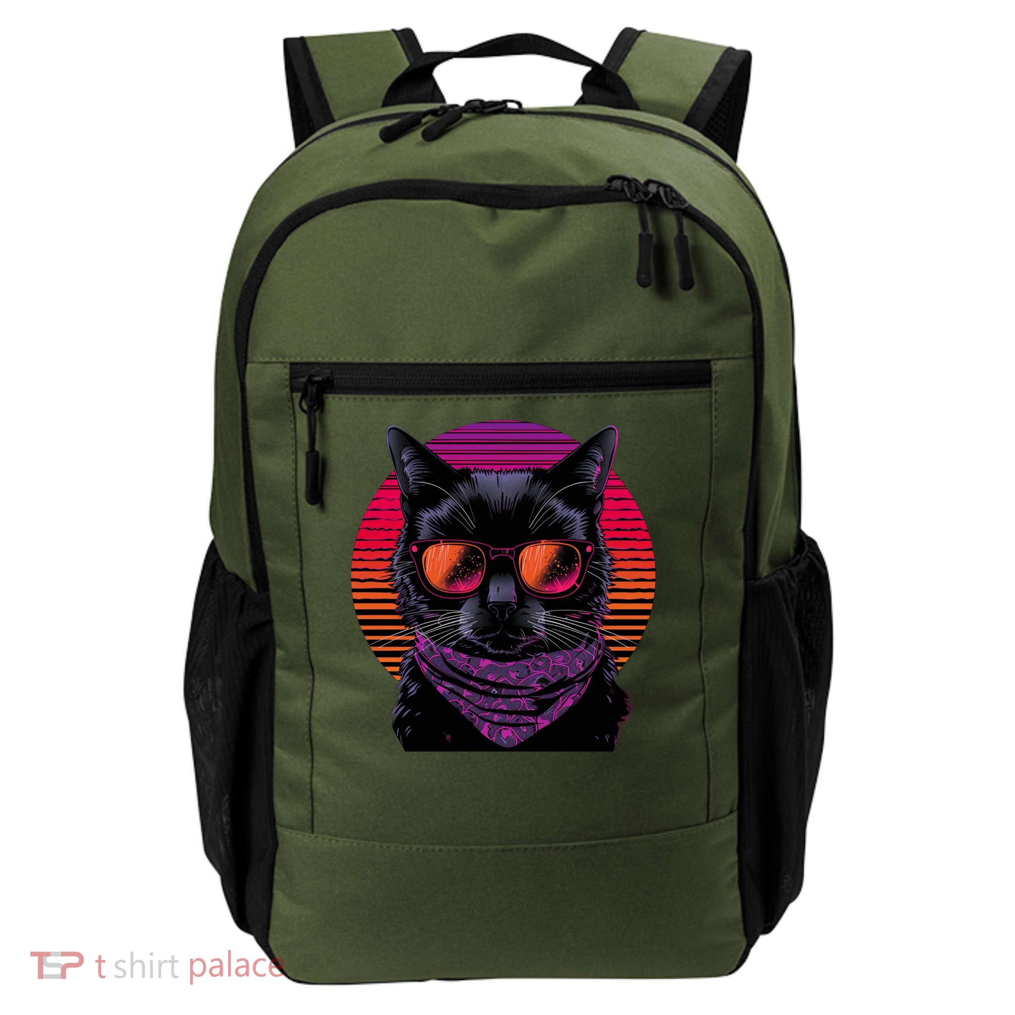Retro Aesthetic Sunset Feline for Cat Lovers Daily Commute Backpack