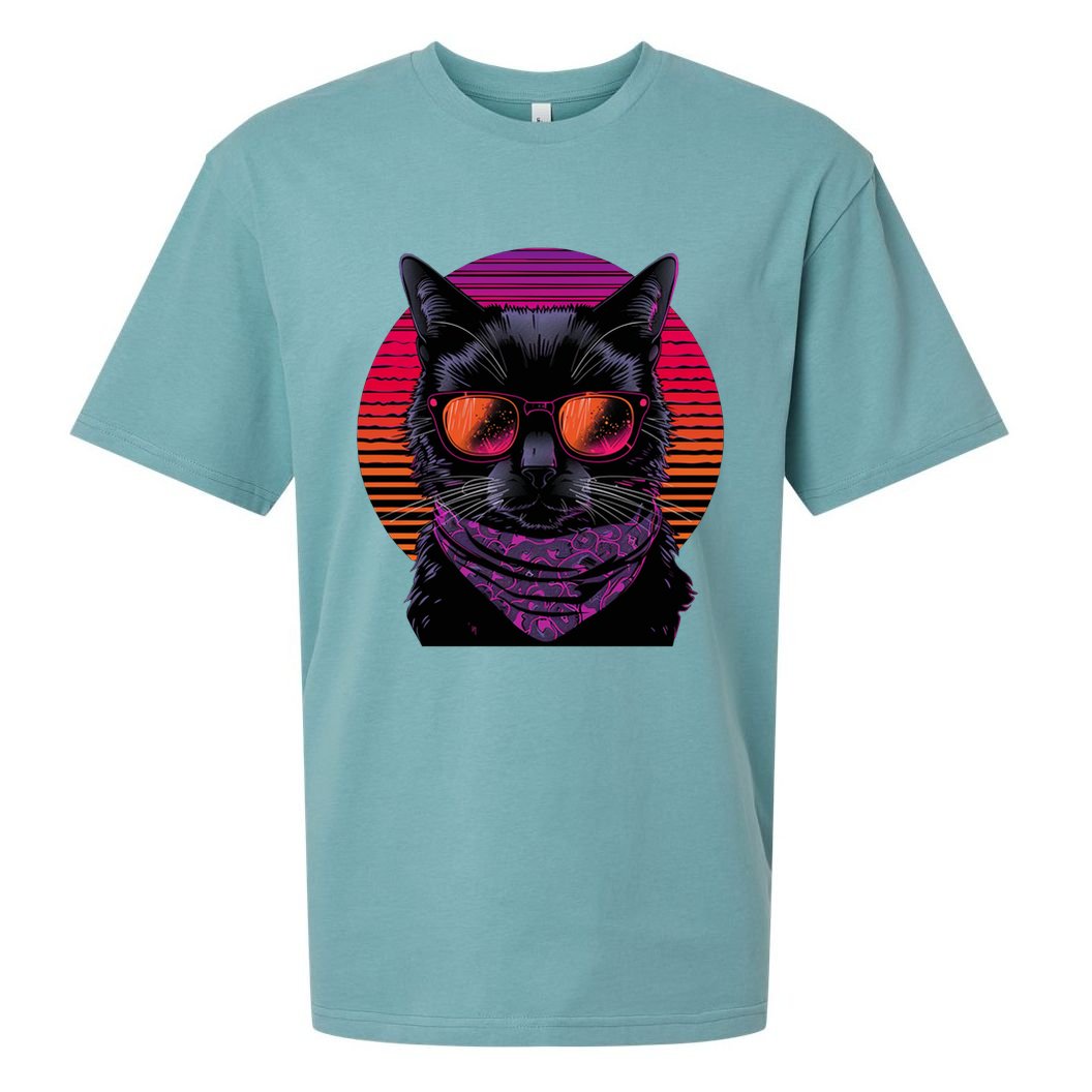 Retro Aesthetic Sunset Feline for Cat Lovers Sueded Cloud Jersey T-Shirt