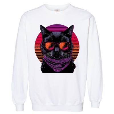 Retro Aesthetic Sunset Feline for Cat Lovers Garment-Dyed Sweatshirt