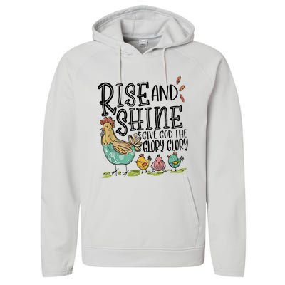 Rise And Shine Give God The Glory Funny Chicken Christian Performance Fleece Hoodie