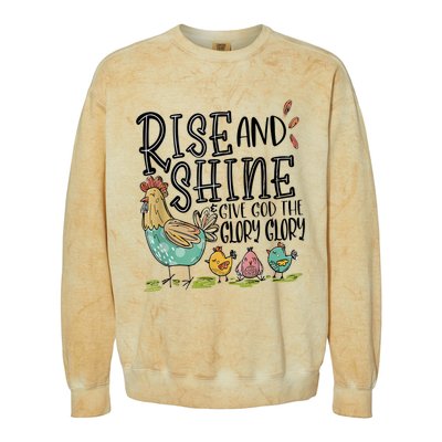 Rise And Shine Give God The Glory Funny Chicken Christian Colorblast Crewneck Sweatshirt