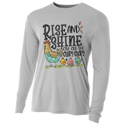 Rise And Shine Give God The Glory Funny Chicken Christian Cooling Performance Long Sleeve Crew