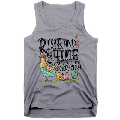 Rise And Shine Give God The Glory Funny Chicken Christian Tank Top