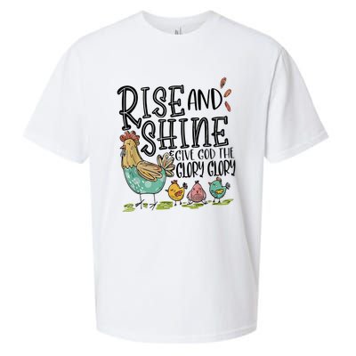 Rise And Shine Give God The Glory Funny Chicken Christian Sueded Cloud Jersey T-Shirt