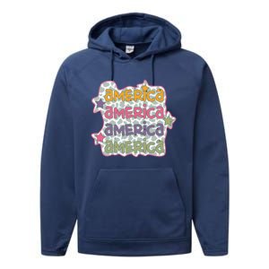 Retro America Star Gift Performance Fleece Hoodie