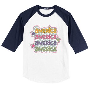 Retro America Star Gift Baseball Sleeve Shirt