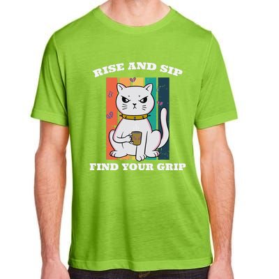 Rise And Sip Find Your Grip Funny Caffeine Coffee Adult ChromaSoft Performance T-Shirt