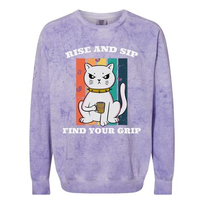 Rise And Sip Find Your Grip Funny Caffeine Coffee Colorblast Crewneck Sweatshirt