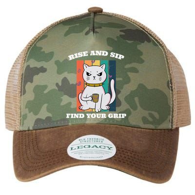 Rise And Sip Find Your Grip Funny Caffeine Coffee Legacy Tie Dye Trucker Hat