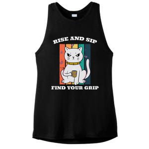 Rise And Sip Find Your Grip Funny Caffeine Coffee Ladies PosiCharge Tri-Blend Wicking Tank