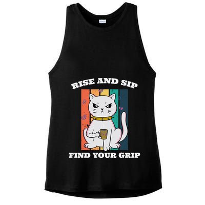 Rise And Sip Find Your Grip Funny Caffeine Coffee Ladies PosiCharge Tri-Blend Wicking Tank