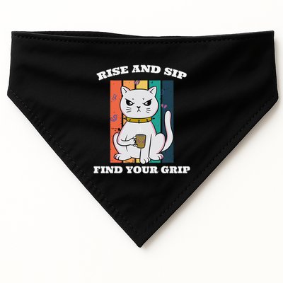 Rise And Sip Find Your Grip Funny Caffeine Coffee USA-Made Doggie Bandana