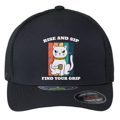 Rise And Sip Find Your Grip Funny Caffeine Coffee Flexfit Unipanel Trucker Cap