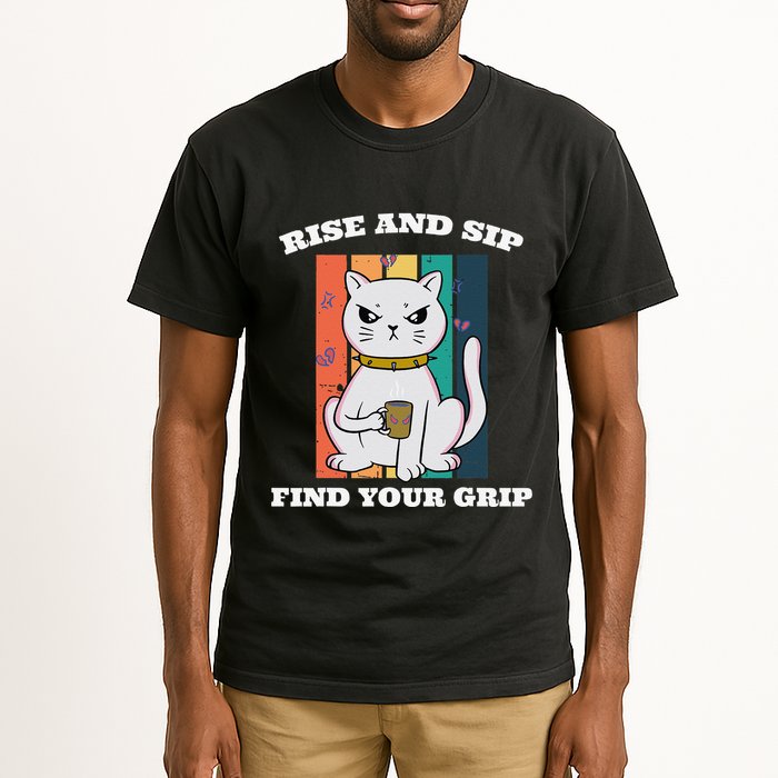 Rise And Sip Find Your Grip Funny Caffeine Coffee Tall T-Shirt