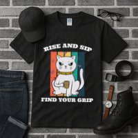 Rise And Sip Find Your Grip Funny Caffeine Coffee Tall T-Shirt