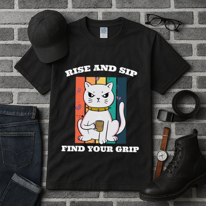 Rise And Sip Find Your Grip Funny Caffeine Coffee Tall T-Shirt